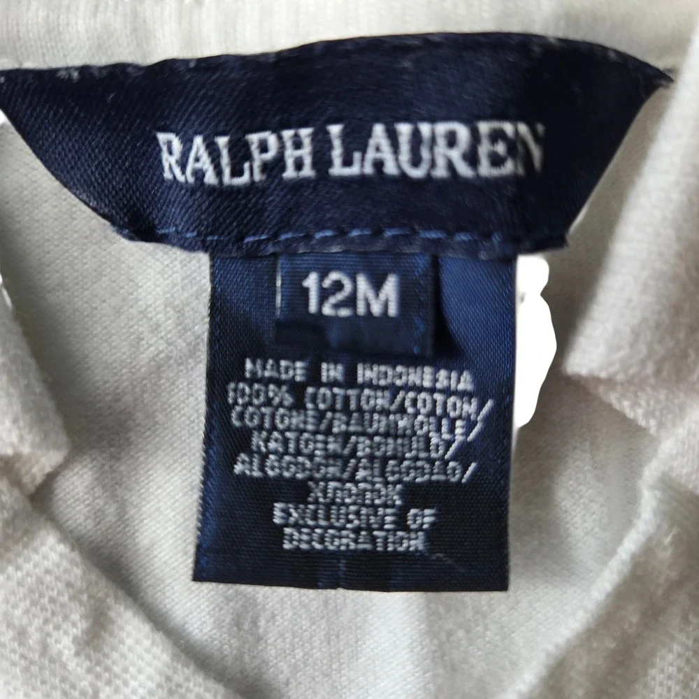 Ralph Lauren Baby Girls White Cotton Pique Wrap Polo Dress Gold Pony Logo 12M